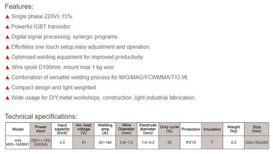 Un saldatore sinergetico AC220V Mini Mig Welding Machine di 140 amp MIG